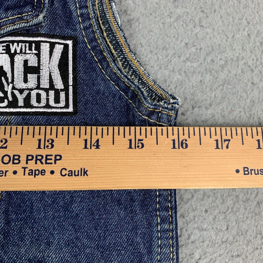 Levi's Trucker Vest Women's XXS Blue Hellfire Club Denim Punk Rock Band Patches - Picture 5 of 7